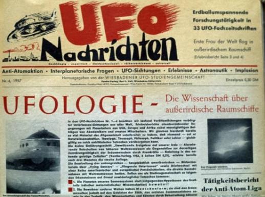 1957-UFO-Nachrichten- Bereits 1957 verbreitete DUIST die UFOLOGIE - Die Wissenschaft über außerirdische Raumschiffe und versprach Hilfe von Außerirdischen bei einem Atomkrieg. Man machte sich damals die Angst der Bevölkerung zu nutze während des kalten Krieges und verkaufte die UFO-Märchen an Leichtgläubige.