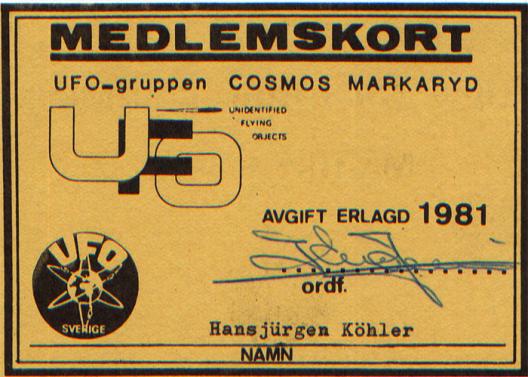 1981-07-UFO-SVERIGE-Mitgliedsausweis in Verbindung mit CENAP-Besuch in Schweden
