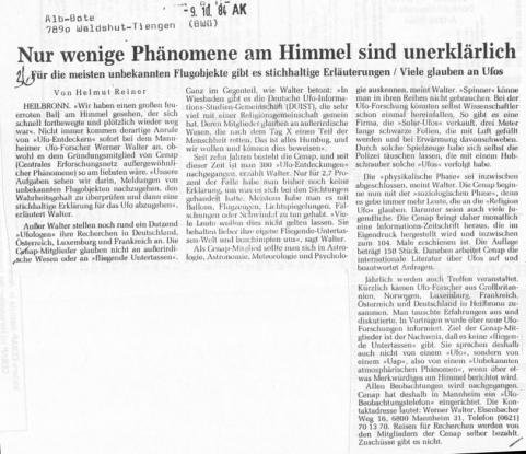 1984-10-a-CENAP-Berichtvon UFO-Treff-Heilbronn in der Presse
