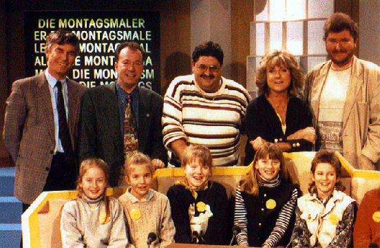 1996-01-CENAP-Team und Ulf Merbold mit Moderatorin Siggi Harris