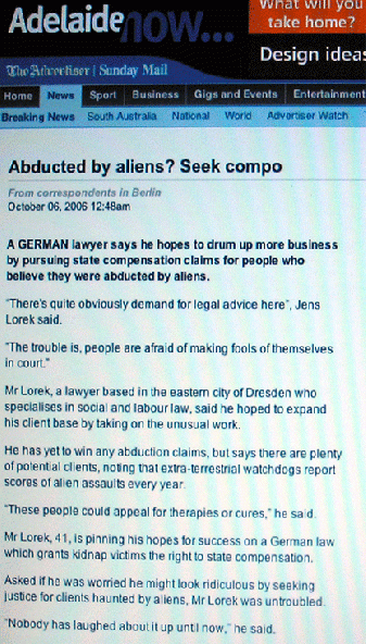2006-10-eca-Nachfolgend ein paar Welt-weite Meldungen zu Alien-Anwalt Jens Lorek