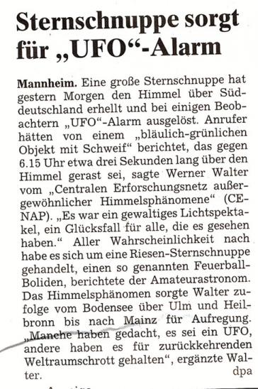 2006-11-ab-Bolide u00fcber Su00fcddeutschland - Mannheimer Morgen