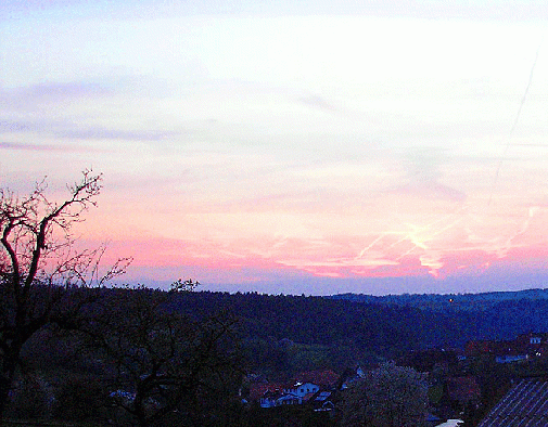 2008-04-fcd-Ufo-Effekt am Horizont durch Autoscheinwerfer welche durch Bu00e4ume an Bergstrau00dfe fallen. - Odenwald