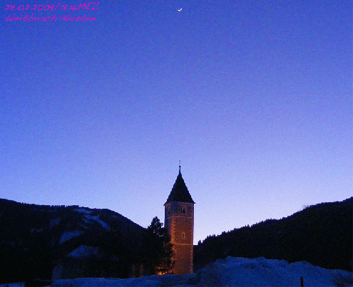 2009-02-0972-Mondsichel+Venus u00fcber Kirche von Weiu00dfbriach
