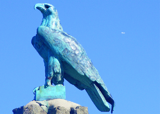 2009-08-hkd-Wasserkuppe - Fliegerdenkmal mit Überflieger