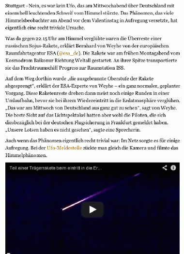 2013-02-Stuttgarter-Zeitung-Re-Entry von M-18M-Progress-Treibstufe lu00f6st UFO-Melde-Flap aus (siehe Blog-Beitrag)
